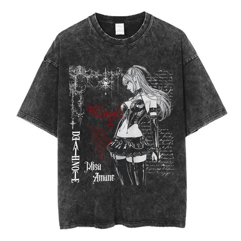 Vintage Washed Anime Death Note Misa Amane T Shirts Men Women Clothing Cotton Casual T-shirt Fashion Retro Short Sleeve T-shirts