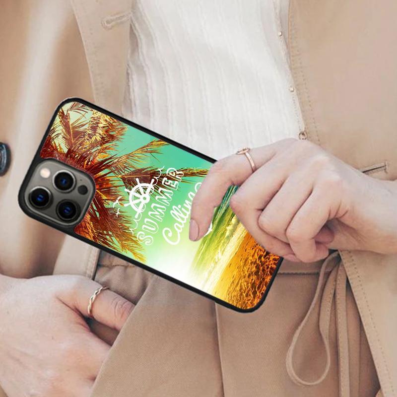 Летний Закат на Пляже Пальма Магнитный Чехол для Телефона Для APPLE iPhone 17 Air 16 14 13 12 Pro Max 15 Plus Беспроводная Обложка MagSafe