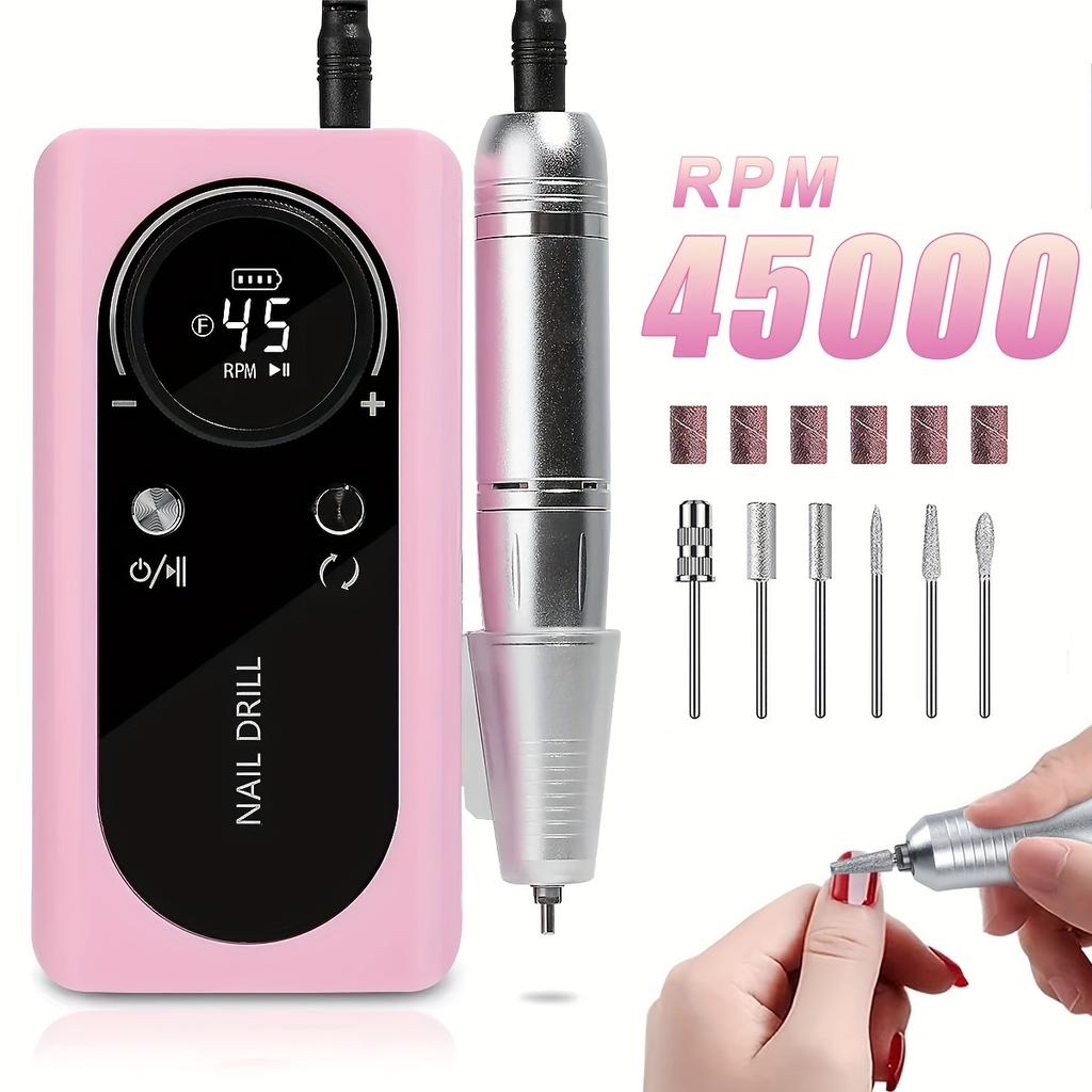 Professional Electric Nail Drill Machine, 45000 RPM Portable Rechargeable Nail File NAIL TOOLS