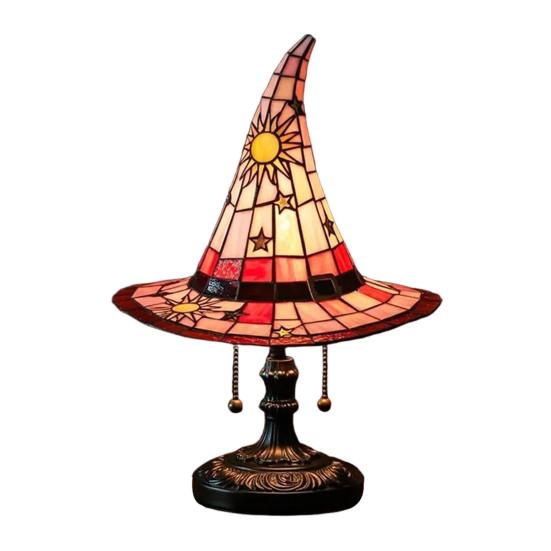 Лампа в виде шляпы ведьмы, витражное стекло, смола, свет в виде шляпы волшебника, жуткая готическая настольная лампа, декоративный торшер для вечеринки в помещении, Хэллоуина с привидениями, спальни