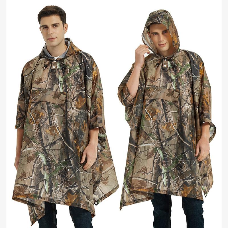 Водонепроницаемый дождевик с капюшоном и узором из листьев, мужское дышащее пончо для активного отдыха