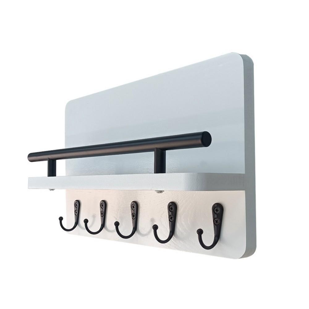 Wall Mounted Wooden Key Holder Floating Shelf Clothes Storage Rack Coat Hook Home Decor