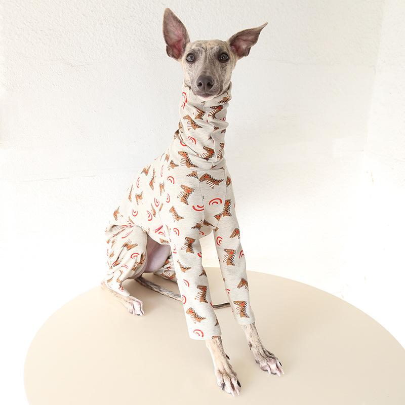 XS-2XL Soft Cotton Full-Coverage Dog Pajamas Greyhounds Dinosaur Print Stretchy Breathable Dog Winter Clothes Overalls