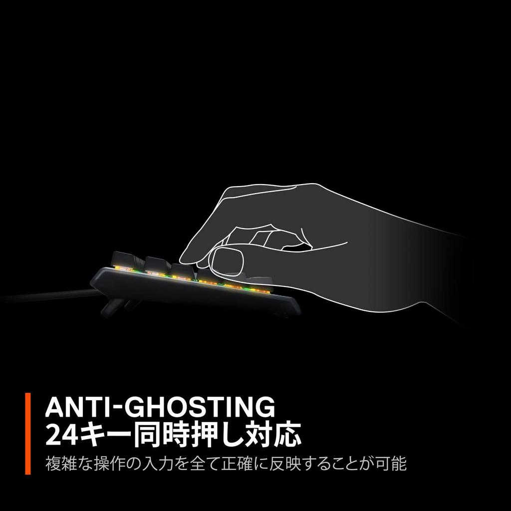 SteelSeries Gaming Keyboard Tenkeyless Wired Apex 3 TKL Japanese Layout Silent Switch IP32 Splashproof Supports 24 Keys Simultaneously Pressing Black