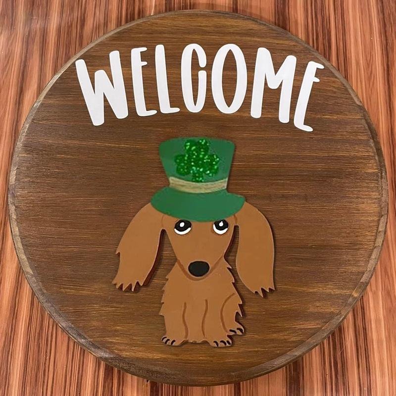 Dachshund Seasonal Welcome Sign For Front Door Rustic Round Wood Wreaths Sausage Dog Wall Hanging Home Decor Easy Install