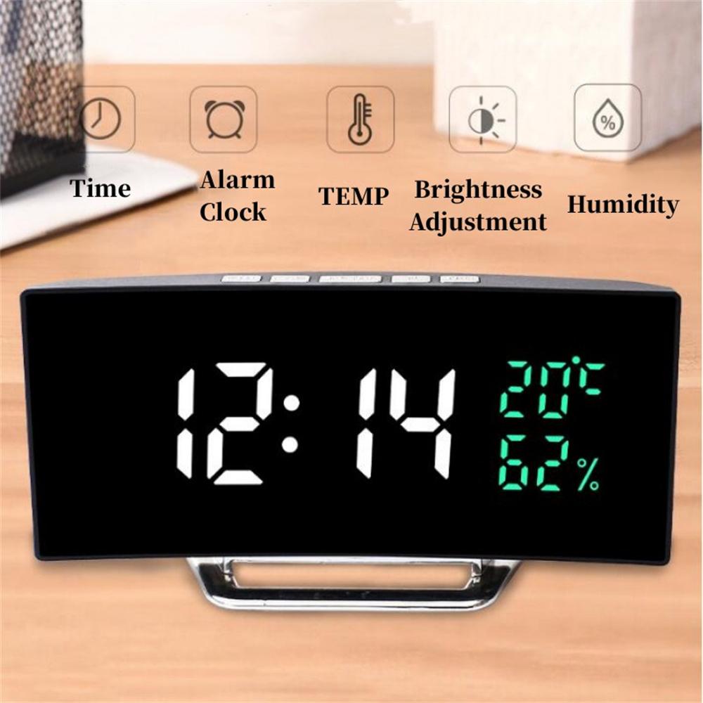 Mirror Digital Alarm Clock TEMP Date 3 Levels Brightness 3 Alarms Unlimited Snooze Table Clock 12/24H Night Mode LED Digital Clock
