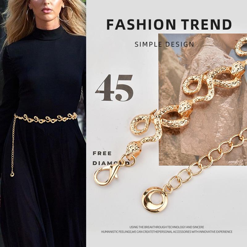 European and American Zodiac Snake Accessories Waist Chain Women Versatile Skirt Suit Ins Trendy Metal Waist Chain Women