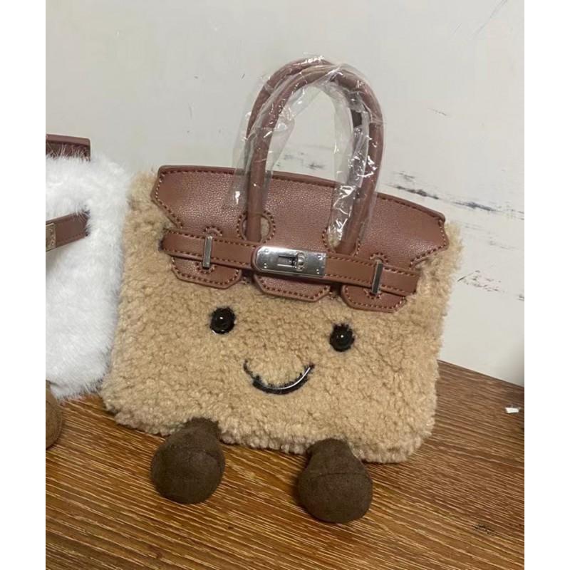 Mini Plush Shoulder Bag With Lock Soft Faux Rabbit Fur Crossbody Daily Streetwear