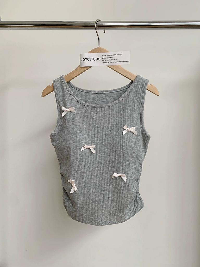 Bowknot Camisoles For Women Korean Style Sweet Basic Tee Slim Fit Blouse Inner Wear