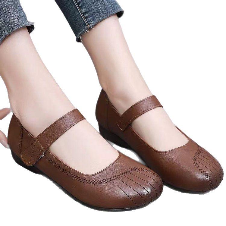 2025 весна новые одиночные туфли говяжьи сухожилия мягкая подошва удобные нескользящие износостойкие плоские подошвы долго стоят не устают люди среднего и пожилого возраста