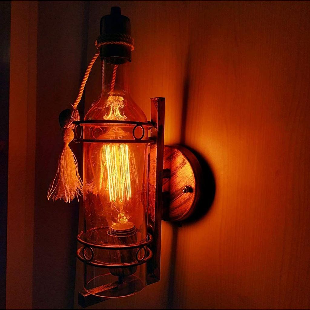 Металлический настенный бра Антикварная лампа в виде винной бутылки | Настенный светильник в винтажном стиле | Настенный светильник для украшения дома, бара и ресторана (Пакет из 4)