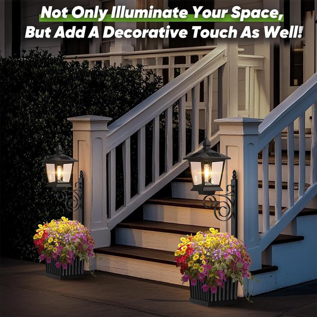 Outdoor Solar Planter Light Auto On/off Sensor Wall-Mounted Solar Garden Light for Outside Front Door Yard (No Flowers Included)