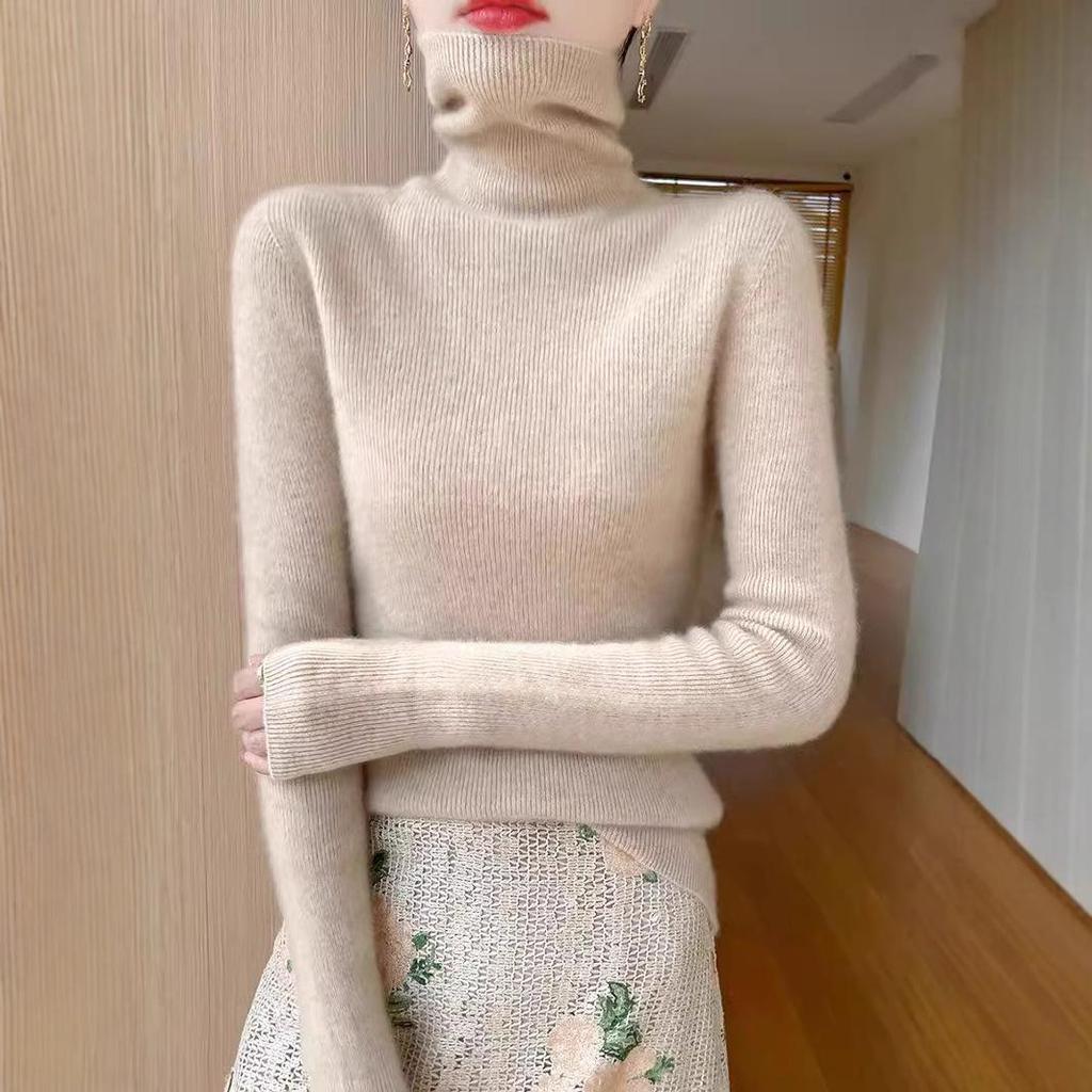 Women's High-Neck Slim-Fit Knit Sweater - 2024 Autumn/Winter Korean Style