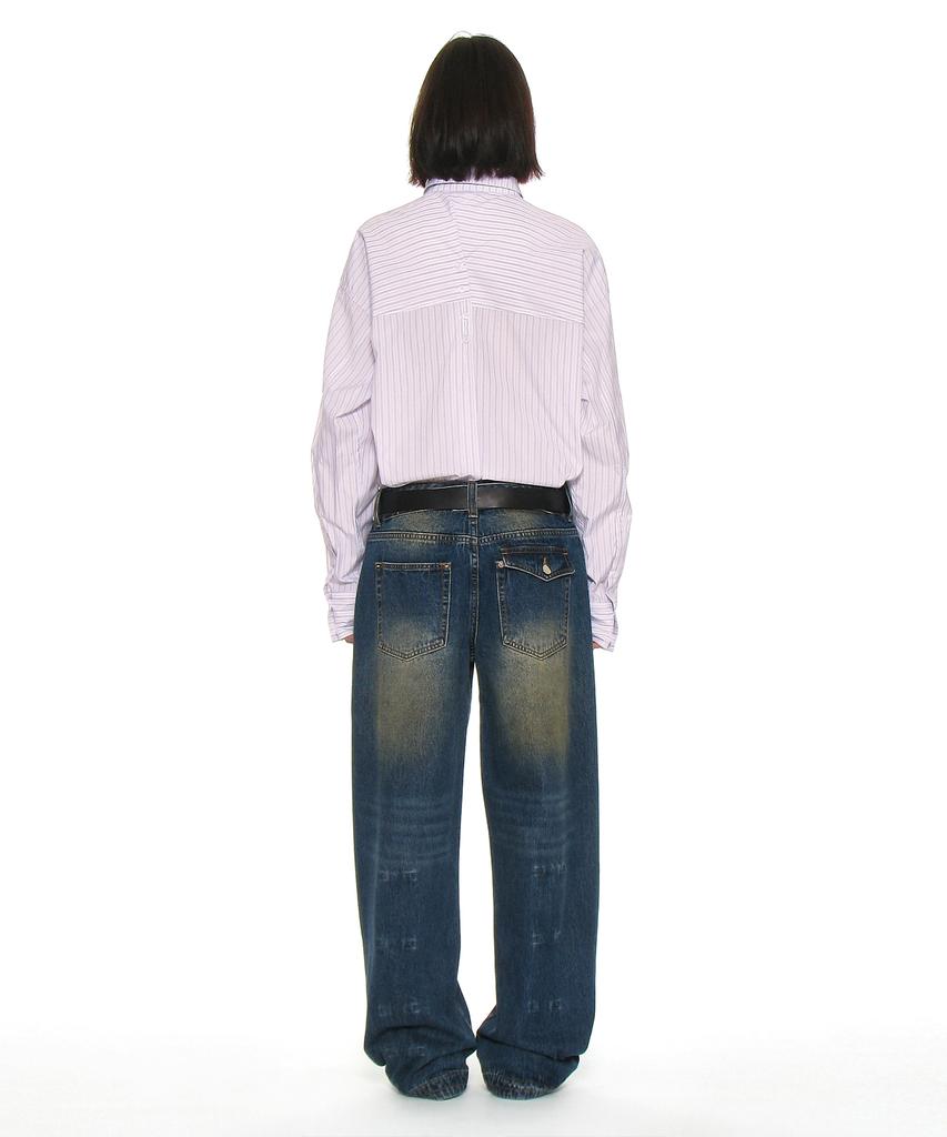 PARTIMENTO WOMEN Pocket Cinch Back Curved Jeans_Dark Blue