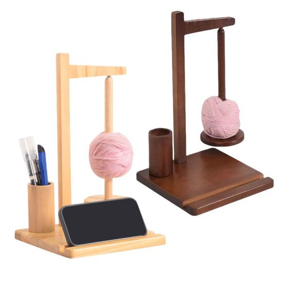 Wooden Yarn Holder with Phone Holder Rotating Pendulum Yarn Ball Dispenser Stand Bamboo Beech Wood Yarn Spool Rack for Knitting Lovers Surprise Gift