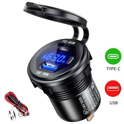 45 Вт Type-c Pd 18 Вт Qc3.0 Usb Автомобильное зарядное устройство 12 В 24 В Вольтметр для быстрой зарядки Переключатель из сплава Корпус для авто Грузовик Лодка Rv Автобус Двигатель