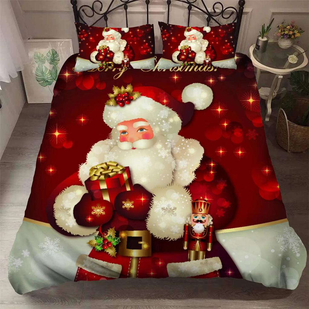 Santa Claus Printed Duvet Cover with Pillow Cover Bedding Set Single Double Twin Full Queen King Size Bedroom Christmas Decor