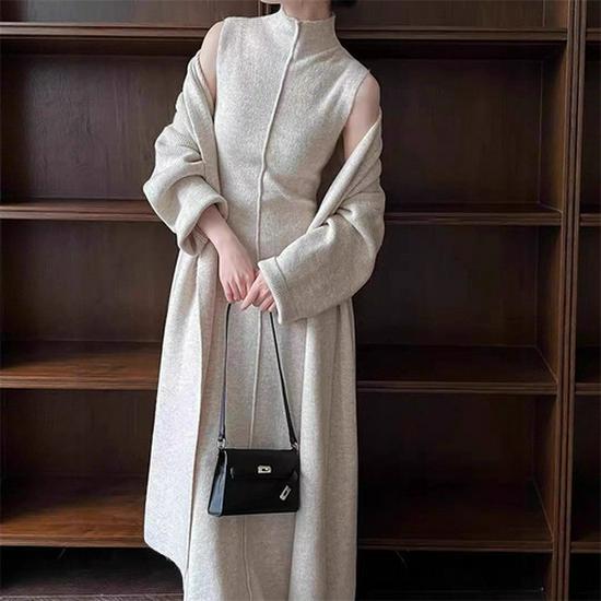 Женский кардиган тонкой вязки с V-образным вырезом на осень 2025 года - Уютное, свободное пальто-свитер длиной до колена