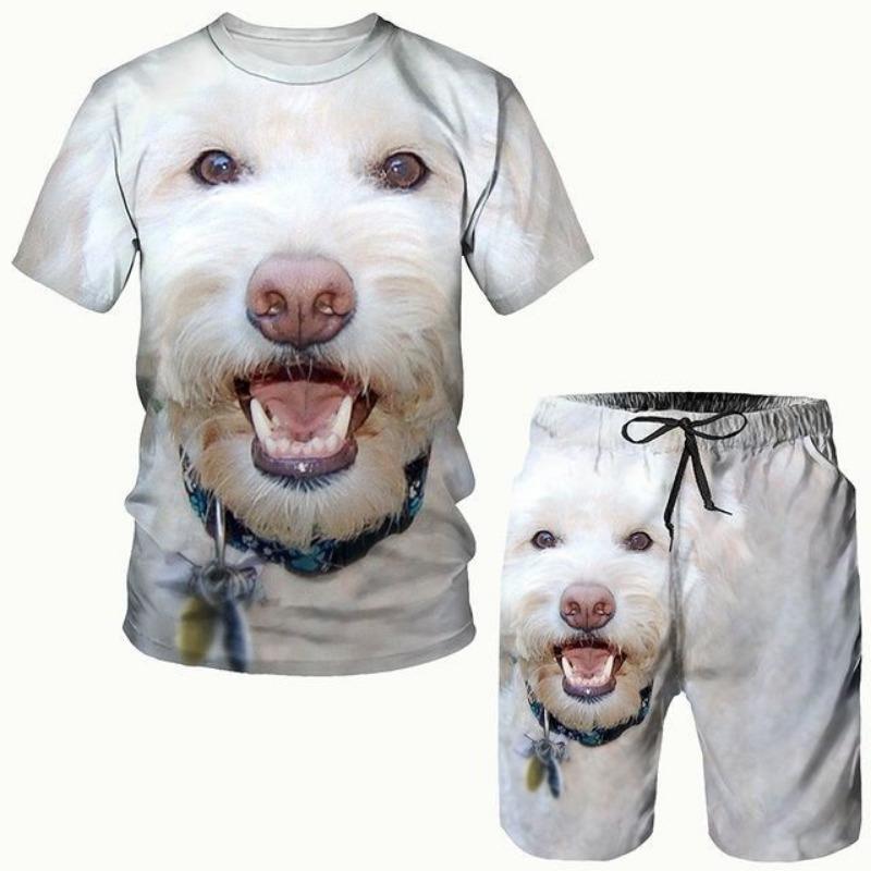 New Men's Pet Dog Suit 3D Printed Men T-shirt Shorts Set Sportswear Tracksuit Summer O Neck Short Sleeve Cool Clothing Suit