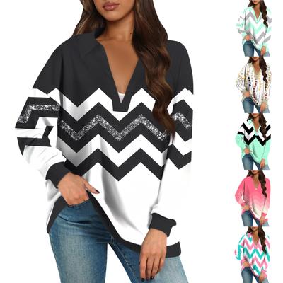 Женские свободные толстовки осенние топы с длинным рукавом V-образным вырезом повседневный пуловер с принтом топ милая повседневная одежда