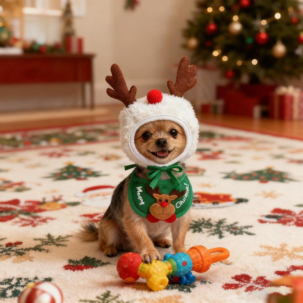 Dog Christmas Costume Cute Holiday Cosplay Pet Hat Bandana Cute Cat Christmas Costume Set for Gathering Party Photoshoot Photo