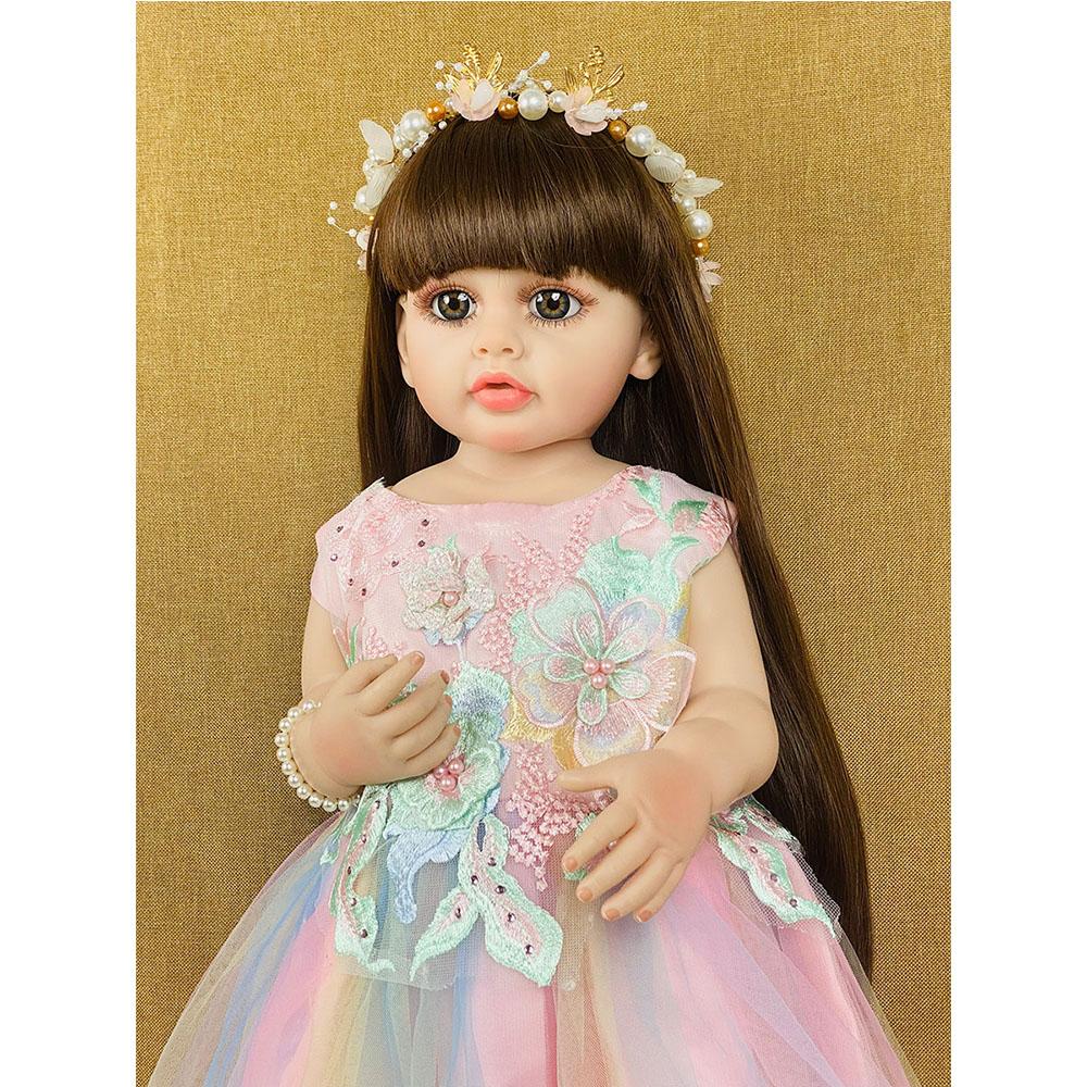 55 см 22 дюйма, кукла розового цвета, мягкая силиконовая виниловая кукла Reborn для маленьких девочек, принцесса Бетти с длинным париком, волосы, куклы, игрушки