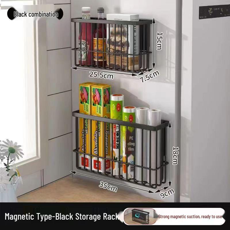 Punch-Free Wall-Mounted Kitchen Storage Rack: Multi-Functional Plastic Wrap Holder & Refrigerator Shelf