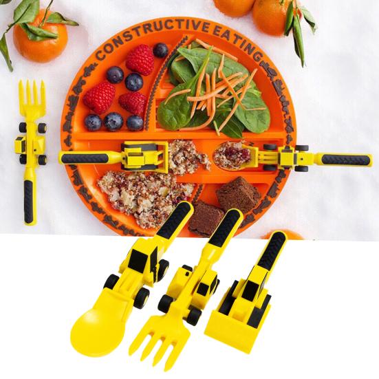 1 комплект столовых приборов, противоскользящая ручка, многоцелевая полипропиленовая форма бульдозера, пищевые материалы, обеденная ложка, детская ложка