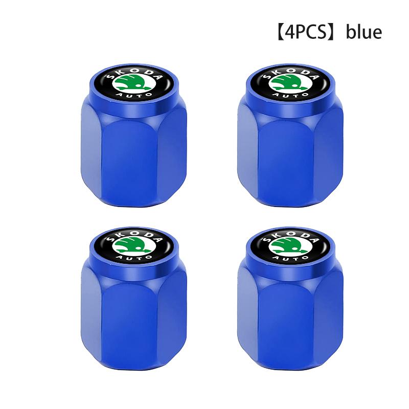 QHCE9 For Skoda 4PCS Aluminum Car Tire Valve Caps Anti Theft Auto Wheel Stem Covers S Kodiaq Octavia 2 3 Yeti Karoq Rapid Fabia VII