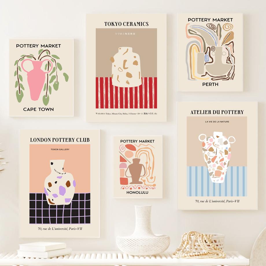 Абстрактный Городской Керамический Рынок Ваза Цветок Лист Настенное Искусство Холст Живопись Винтажные Постеры Принты Картина Для Гостиной Домашний Декор