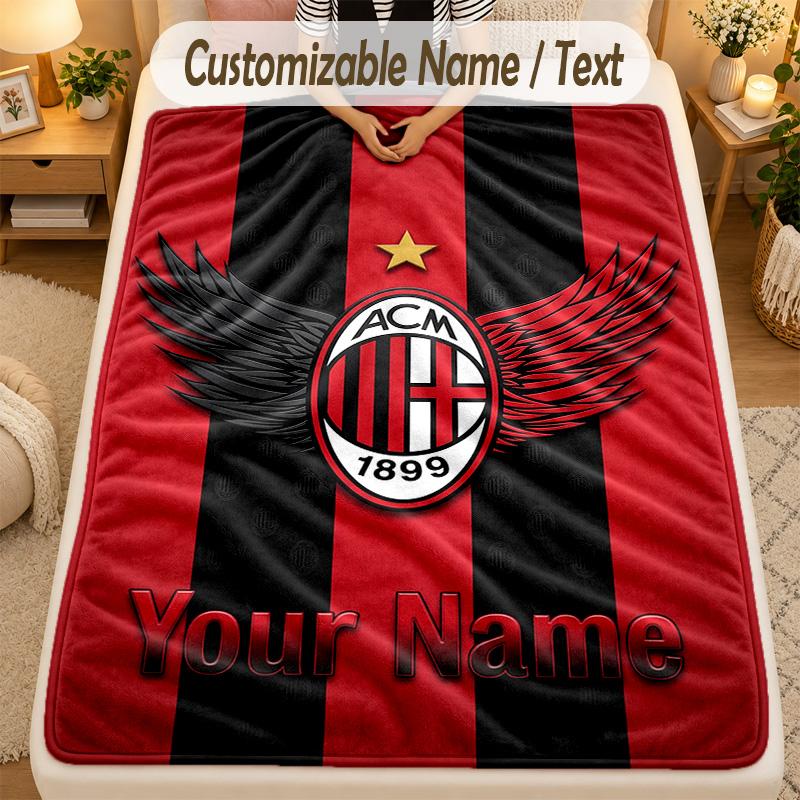 Flannel BlanketAC Milan Custom Name Text Personalized Soft Warm Throw Blanket Home Decor Gift