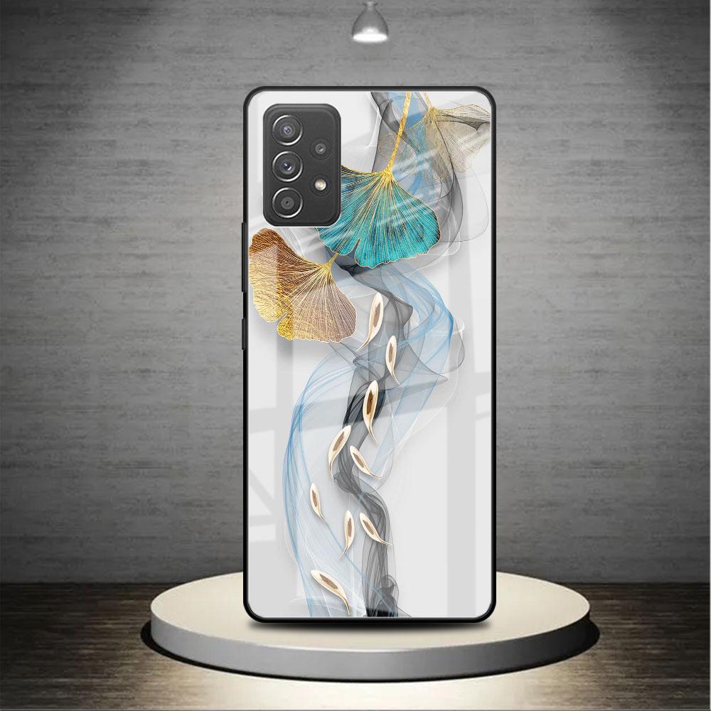 Стеклянный чехол для Samsung Galaxy A52 A71 A50 A51 A70 A21s A31 A72 A10 A12 A30 A22 5G чехол для телефона Золотая фольга Lotus