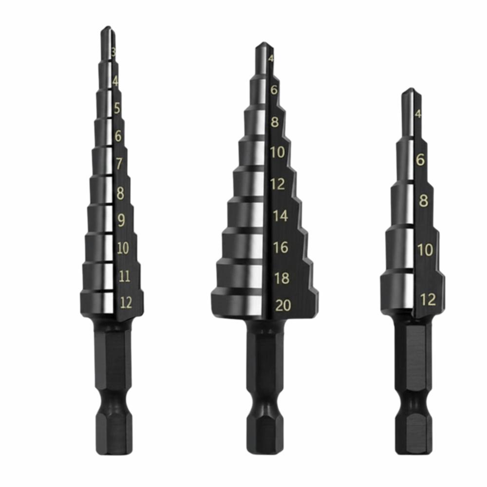 3Pcs Heavy Duty Hole Drill Bits Multiple Hole Sizes Hole Cutter Step Drill Bit Set Metal Drilling