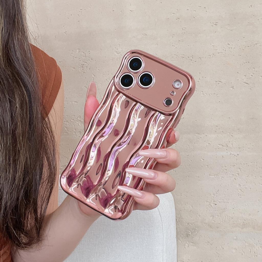 Fashion 3D Electroplated Water Ripple Stripe Phone Case For iPhone 17 Air 16 15 14 13 Pro Max Wavy Shockproof Soft Cover