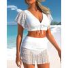Summer Solid Color High-waisted Swimming Trunks Skirt Set Bikini Women's Split Swimsuit