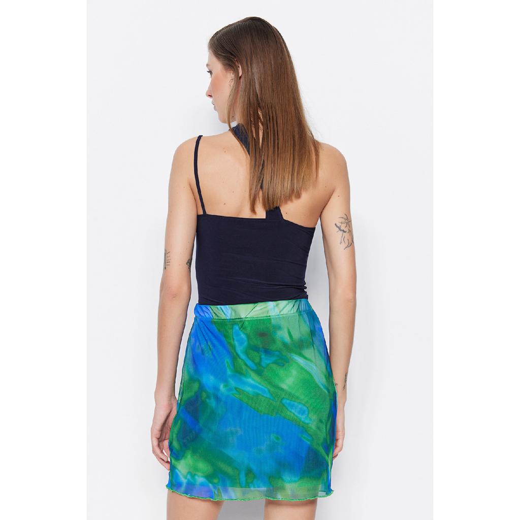 Brown Printed Tulle High Waist Lined Mini Knitted Skirt Twoss23et00050