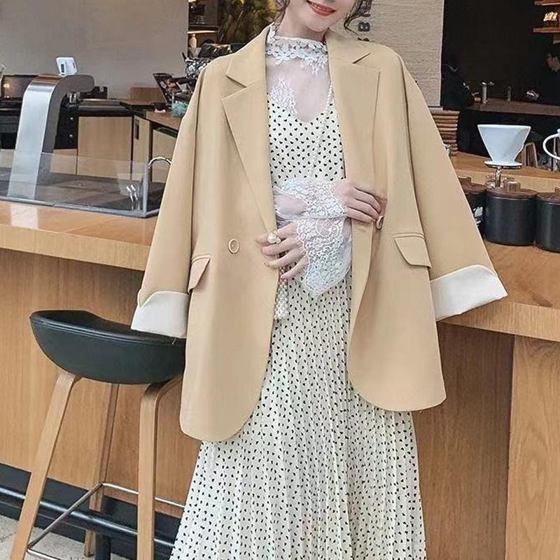 2023 New Spring and Autumn Korean Edition High End Simple Commuting Suit Collar Double Breasted Loose Oversize Women's Suit