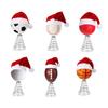 Rugby Christmas Tree Topper with Santa Hat Spring Base Bouncing Sports Ornament Fun Desk Decor for Holiday Parties Valentine's Day Gifts