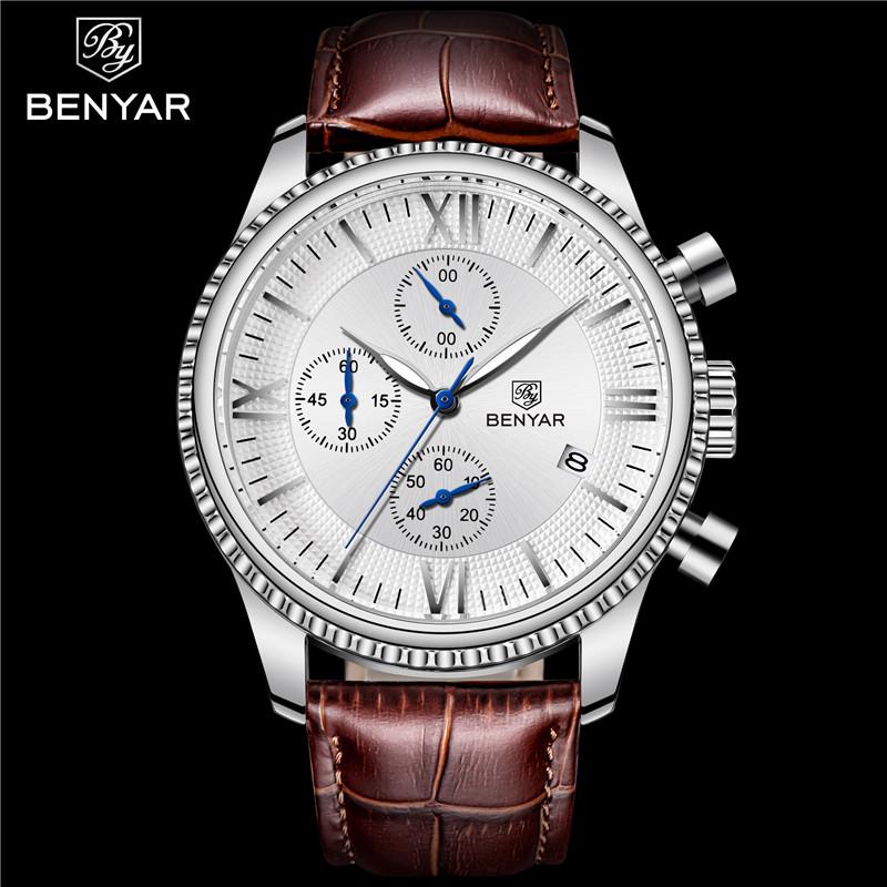 BENYAR Мужские часы, модные лучшие люксовые бренды, кварцевые спортивные часы с хронографом, военные золотые часы