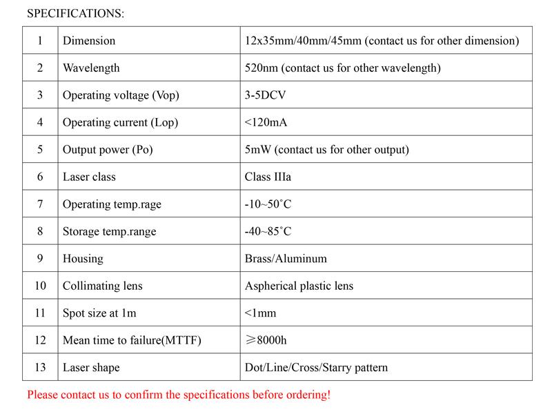 Customized Focus Adjustable 5mw 3-5v 520nm Green Straight Line Laser Module