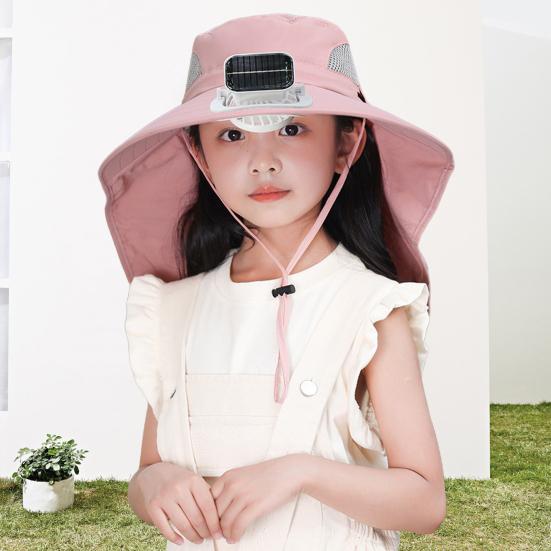 Широкополая шляпа от солнца с вентилятором на солнечной батарее для детей, солнцезащитная охлаждающая шляпа с вентилятором и клапаном для защиты шеи для рыбалки на пляже