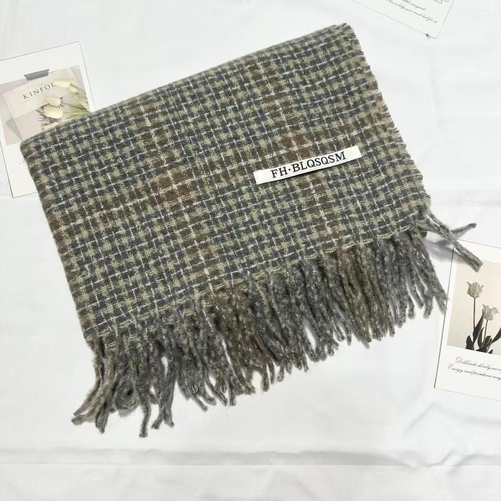 Women's Houndstooth Tassel Scarf - Autumn Winter Korean Style, Retro Warm Shawl