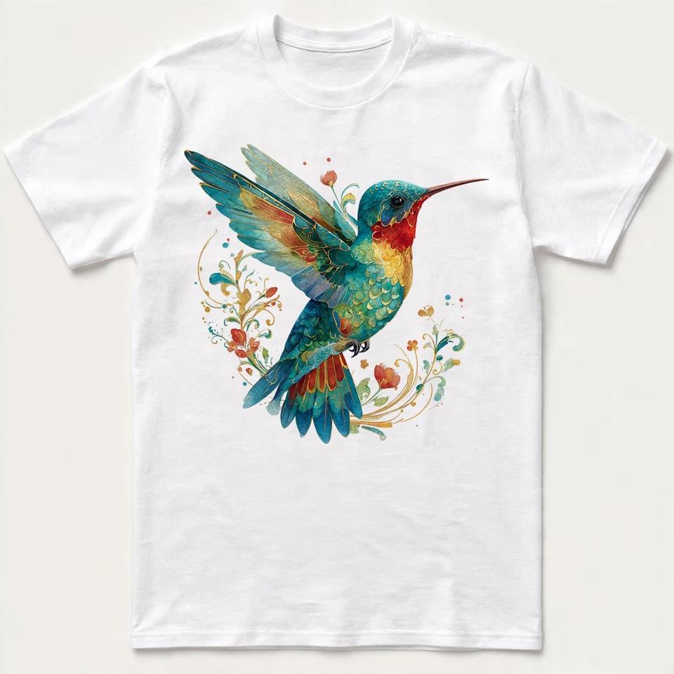 Hummingbird Floral Art Nature Retro Gift Men Women T-Shirt Tee 3