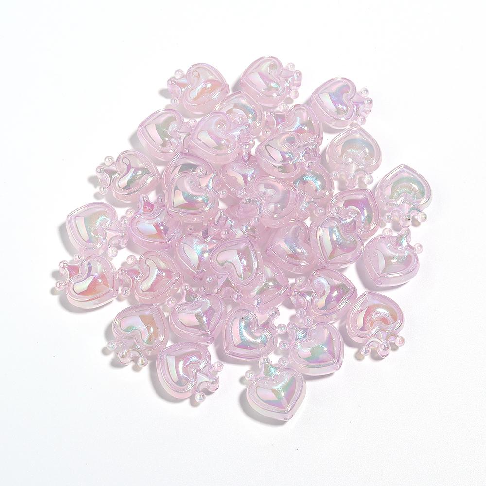 10Pcs 19x17mm Acrylic Beads Colorful Crown Heart Shaped Loose Beads For DIY Cute Bracelet Phone Chain Jewelry Accessories
