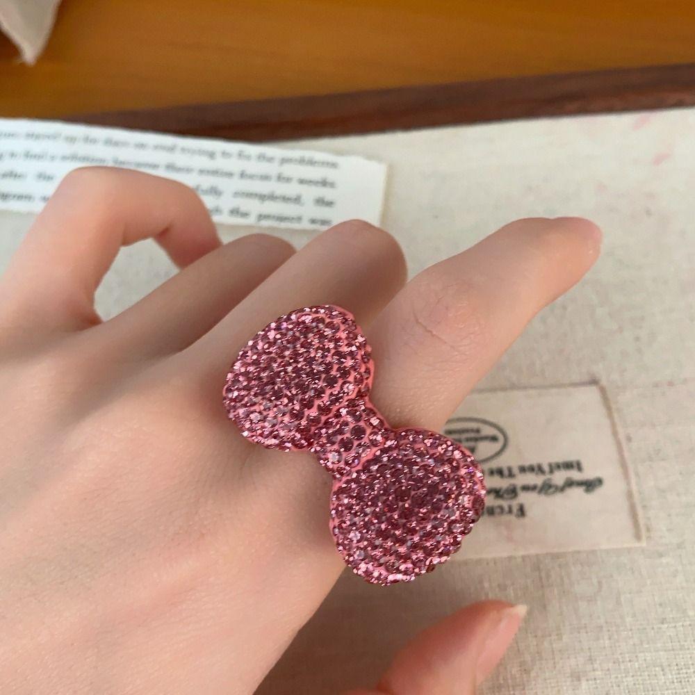 Sparkle Bow Women Finger Ring Adjustable Y2k Millennial Ring Trendy Pink Bow Rings  Finger Charms