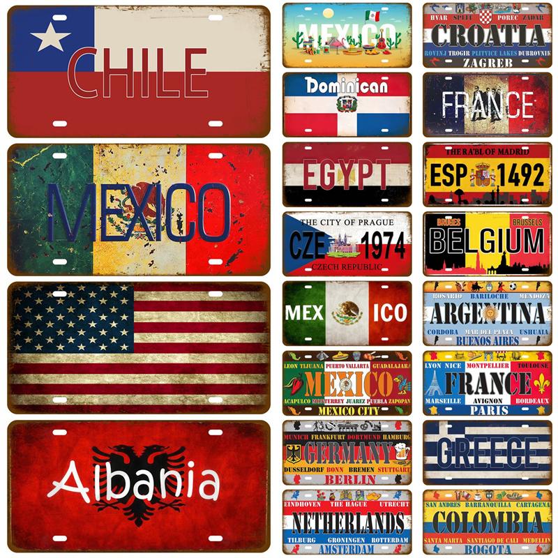 Флаг страны Жестяная табличка с флагом Франция Испания Германия Жестяная табличка для стены Домашний ресторан Ремесло Бар Декор Металлическая табличка Мексика США