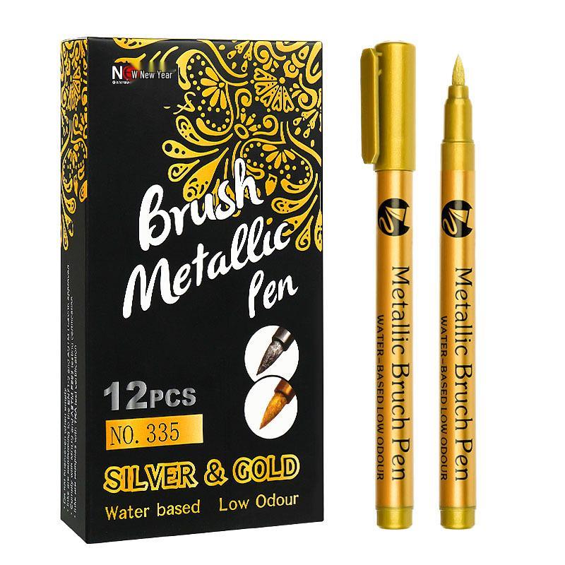 High-Gloss Metallic Gold & Silver Waterproof Paint Markers - Perfect for Signature & Greeting Card Art.