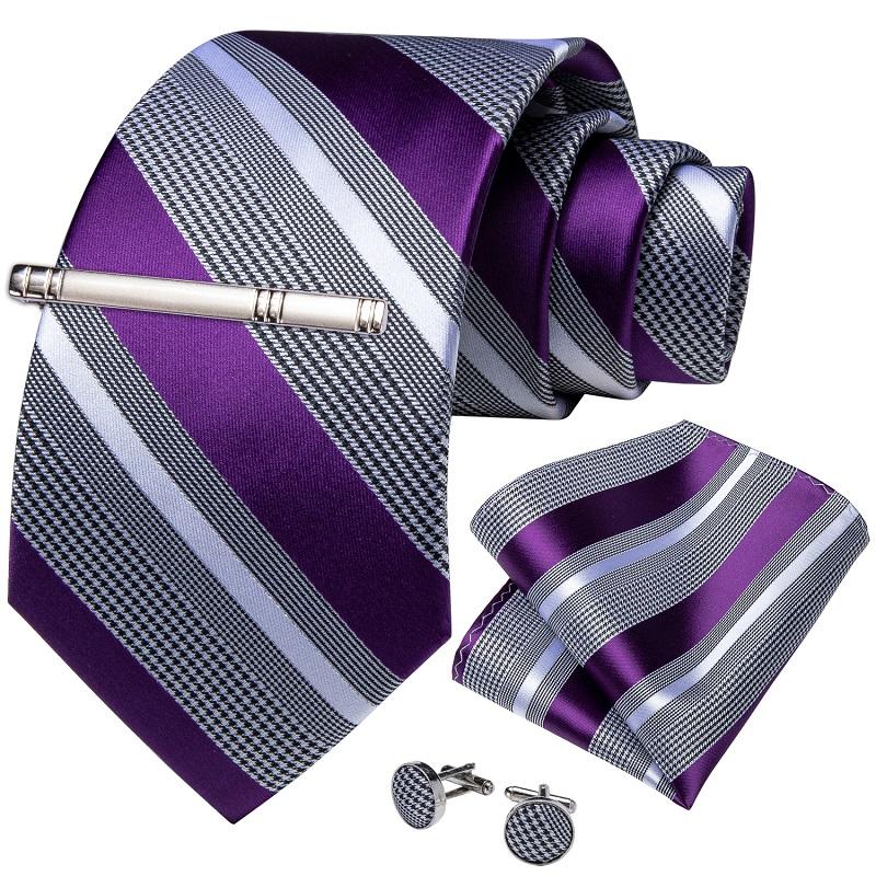 Dibangu Галстук для мужчин, полосатый дизайн, шелковый галстук, носовой платок, запонки с зажимом для галстука, набор для свадебной вечеринки