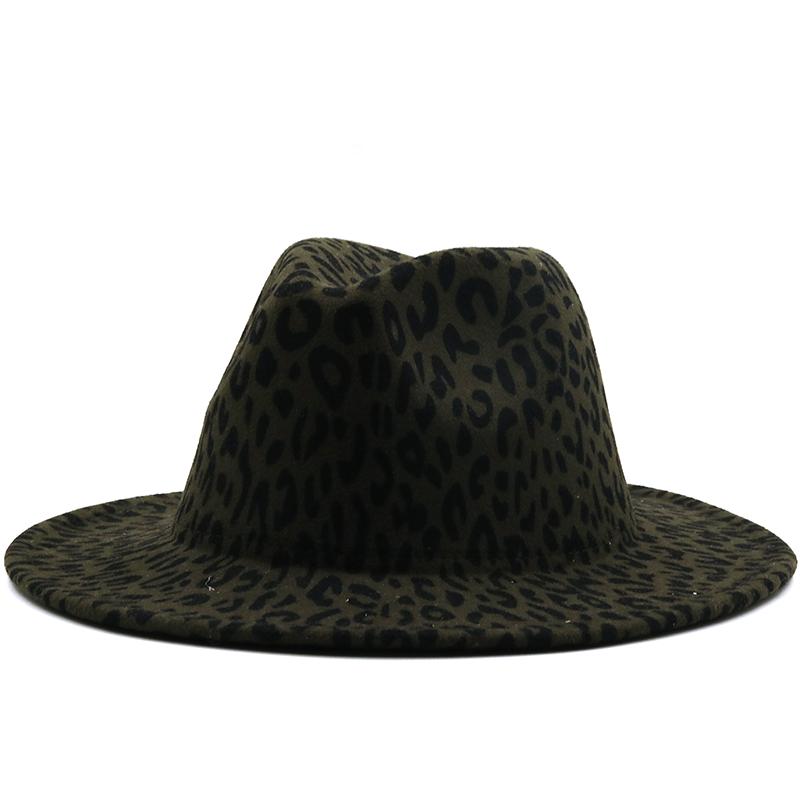 Армейский зеленый леопардовый принт с широкими полями и красной подошвой Федора Женская шерстяная фетровая шляпа Женская и мужская вечерние шляпы Трилби Джаз Церковная лоскутная панамская кепка