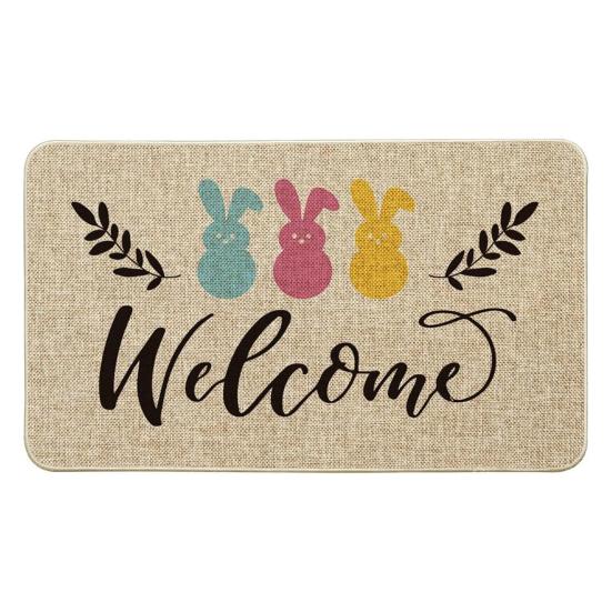 Декоративный напольный коврик с изображением пасхального кролика, влагостойкий нескользящий моющийся приветственный коврик для передней двери